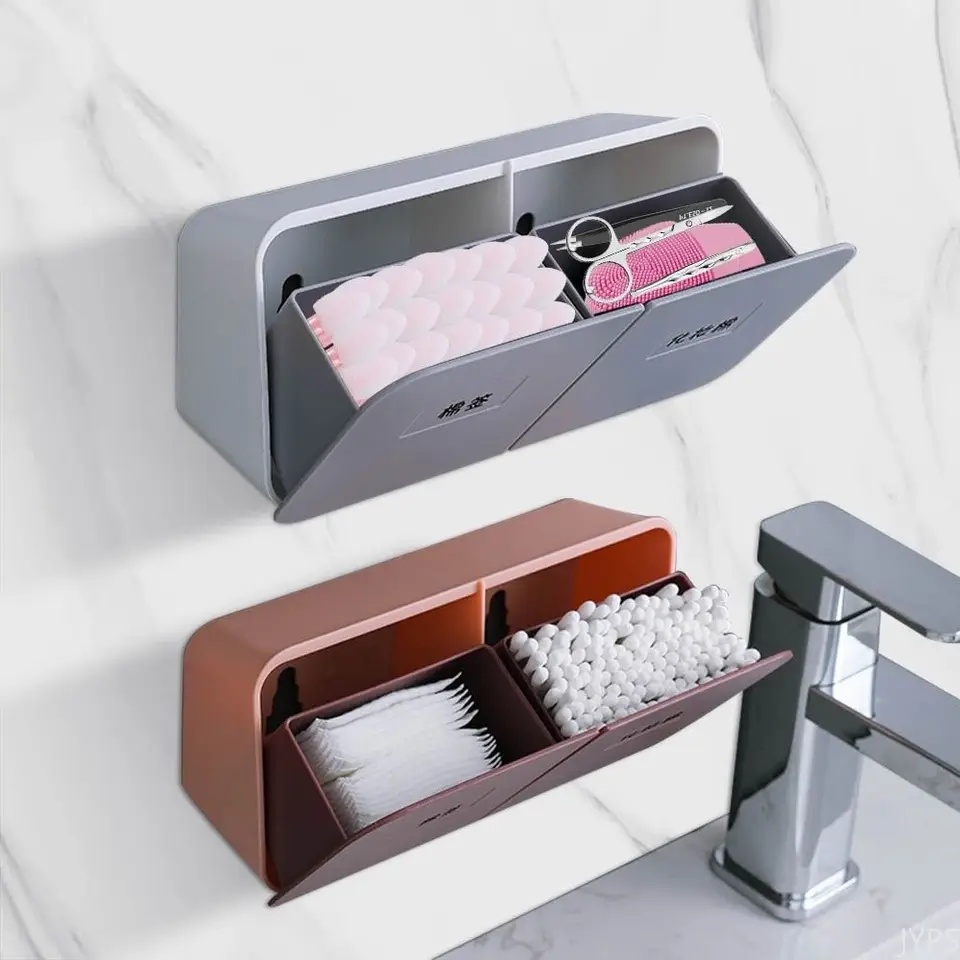 Bathroom Organizer Cotton Pads Storage Plastic Swab Holder Wall-mounted  Tampon Container Cotton Swab Holder Cosmetic