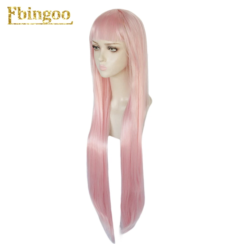 Ebingoo Hair cap+ DARLING in the FRANXX Zero Two 02 Длинный натуральный прямой розовый синтетический парик для косплея с челкой для женщин