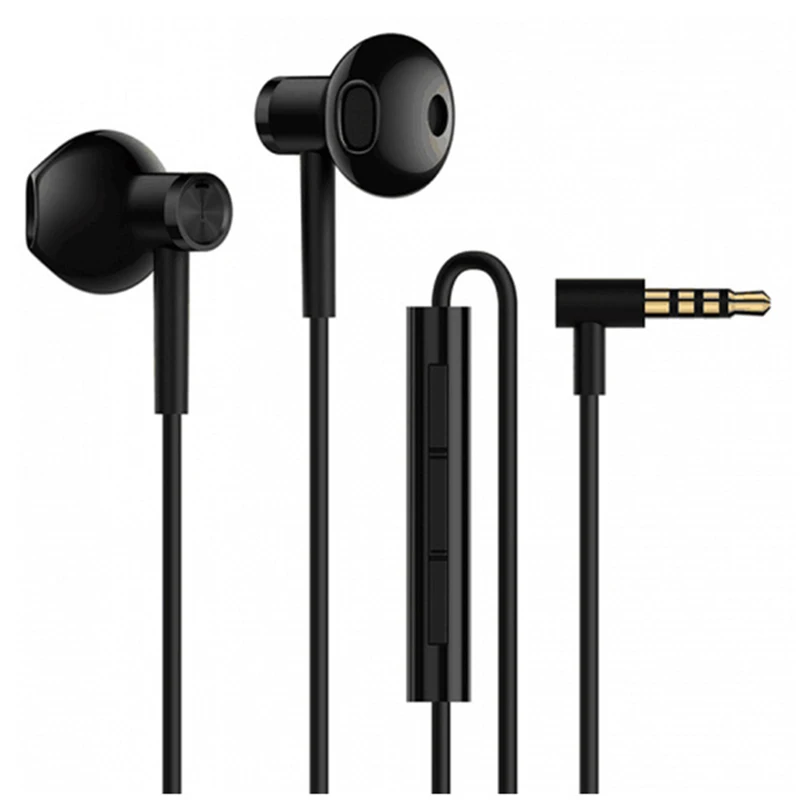 Черный Оригинальные Xiaomi Hybrid DC половинные наушники-вкладыши 3,5 мм микрофонные проводные наушники с двойным рогом для ныряльщиков l-образные наушники для Android IOS - Цвет: Черный