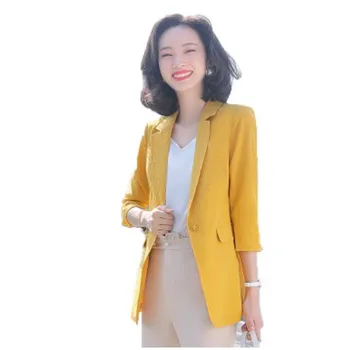 

Suit jacket female spring new style of leisure joker with Korean version temperament small suit fashion waist yellow loose jacke