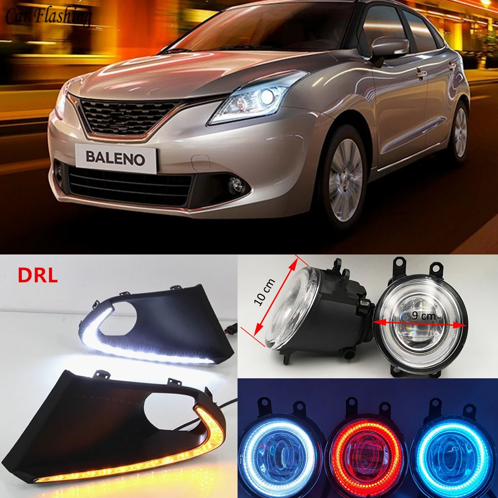 2PCS LED Lens Fog Lights Lamp 3 Colors Angel Eyes DRL Daytime Running