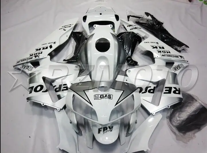 Топ(литьевая форма) ABS мотоцикл полный комплект обтекателя Подходит для Honda CBR600RR 05 06 F5 2005 2006 Обтекатели серебро белый repsol