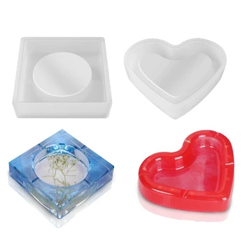 

New 2 Pcs Square Heart Shape Ashtray Mold Epoxy Resin Silicone Molds for DIY