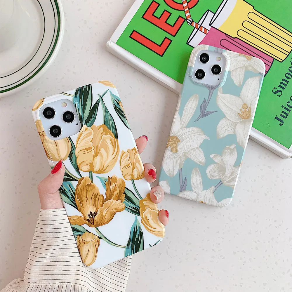 Fashion Lily Flowers Leaf Phone Case For Iphone 13 Pro Max Xs Xr 7 8