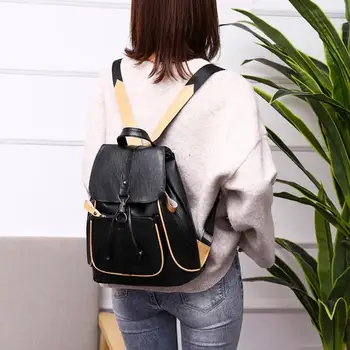 

Fashion Backpacks Classic Delicate Texture Leather Women Hit Color School Bags Shoulder Handbag Travel Drawstring Backpacks