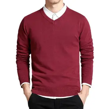 

OLOEY New Fashion Men Casual V-Neck Pullover Mens Slim Fit Sweaters Knitted Cashmere Homme Warm Sweaters Casual Men Clothes