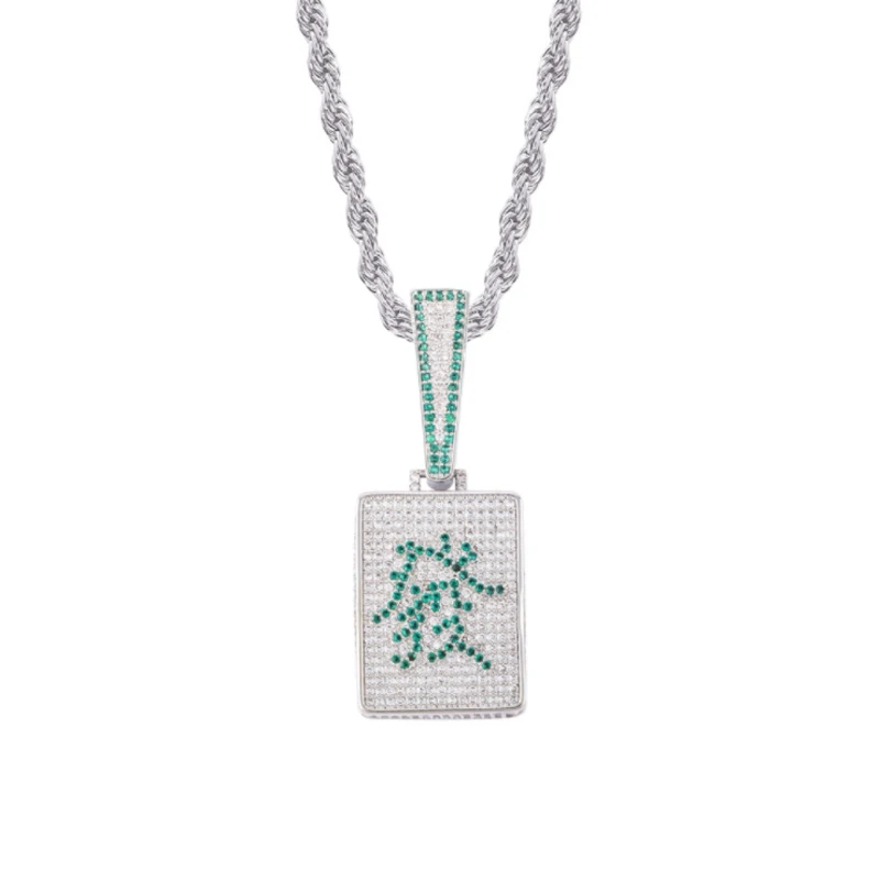 

New Mahjong Fortune Personality HipHop Men and Women Pendant Micro Inlay 3A Color Stone Cubic Zirconia Square Brand Necklace