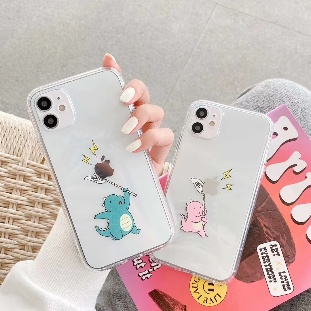 Ins милый чехол для телефона с маленьким динозавром сеткой iPhone 7 8 Plus 11 12 mini Pro X Xs Max Xr