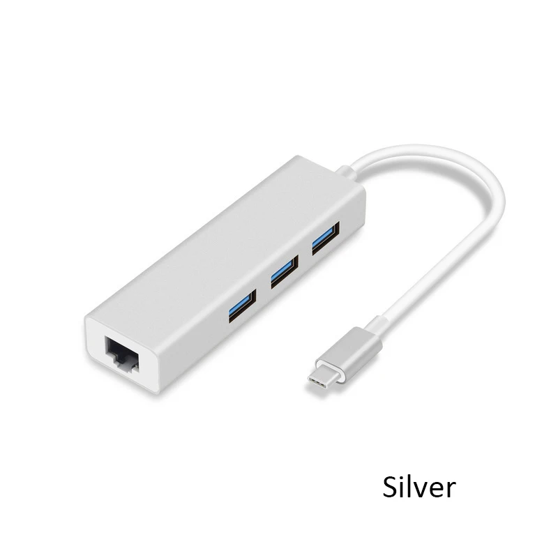 4 в 1 Алюминиевый сплав USB 3,0 type-C концентратор USB C концентратор для Gigabit Ethernet Rj45 Lan адаптер для Macbook Pro USB-C зарядное устройство - Цвет: Silver