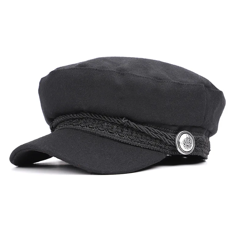 Модная черная шапка, Зимняя кепка шерстяная шапка, женская кепка на пуговицах, Повседневная Уличная одежда, плоская кепка, элегантная однотонная Осенняя-85