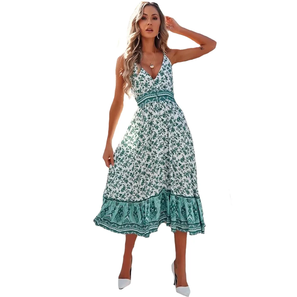 green boho maxi dress