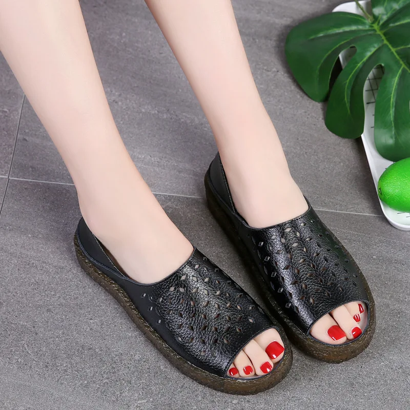 

2019 Summer New Style Fashion Sandals Korean-style Fish Mouth Hollow out Flat Sandals Foot Covering WOMEN'S Sandals Large Size