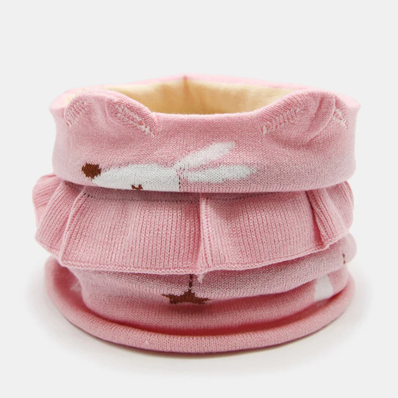 Pink Детский бархатный шарф; теплые детские нагрудники; сезон осень-зима; шарфы с рисунком кролика для мальчиков и девочек; детский шейный платок с круглым вырезом - Цвет: Pink
