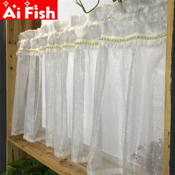 

Silver Tulle Pearl Lace Custom Curtains Study Balcony Luxury Decoration Curtains Kitchen Window Screen Short Curtains WP395-3