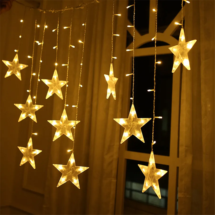 

Thrisdar 3*0.65M Five-pointed Star Curtain String Light Christmas Wedding Party Starry Star Window Curtain Icicle Garland Light