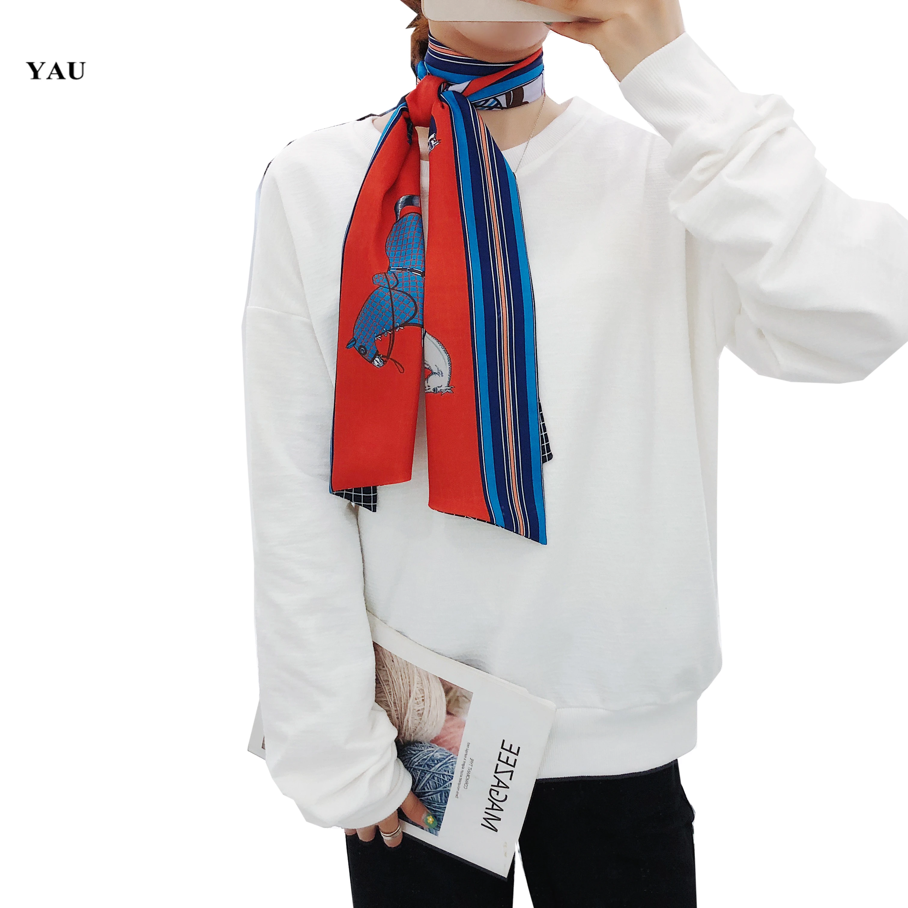 

160cm*20cm Double-deck Luxury Brand Horse Print Long Scarf Women Silk Scarves Ladies Head Scarf Handkerchief Women Free Shipping