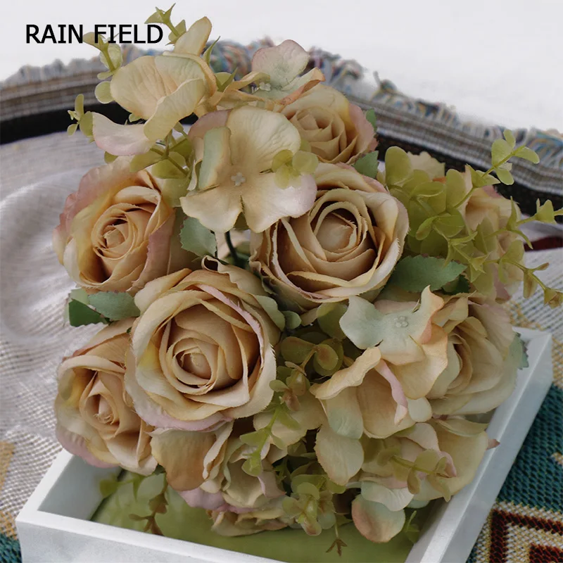 

12 heads/1 bundle Silk Tea Roses Wedding Bride Holding Fake Flowers Bouquet for Home Garden Decoration Silk Artificial flowers