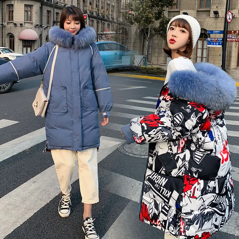 

Long Reversible Hooded Fur Coat Women Oversize Bakery Winter Down Coat Thick Warm Jacket Cotton Padded Wadded Parkas Big Pocket