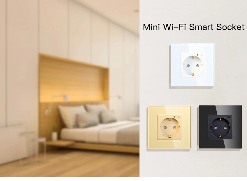 EU WiFi Smart Wall Socket 16A Outlet Glass Panel Gemany Smart Life/Tuya Remote Control Works with Amazon Echo Alexa Google Home