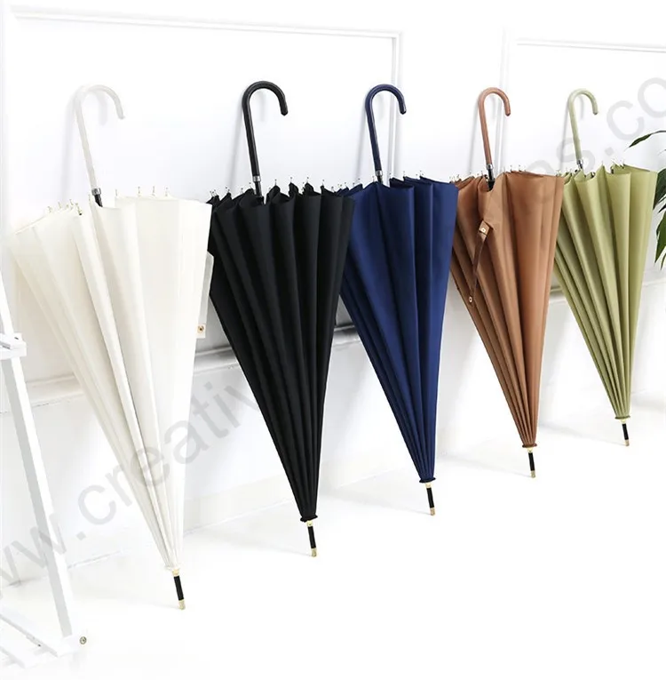 

108cm straight auto open 16 fiberglass ribs anti-thunder bullet ladies' solid color umbrella bullet windproof women rain gear