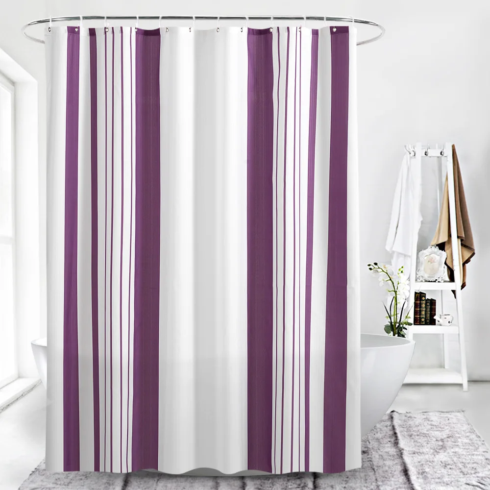 Manufacturers Direct Selling Purple Vertical Striped Waterproof Mould Proof Thick Polyester Shower Curtain Aggravate Lead Lines
