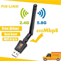 Mini adaptateur Wifi USB 600/150 GHz + 5.8GHz, récepteur USB2.0, carte réseau sans fil, Lan, antenne haute vitesse 