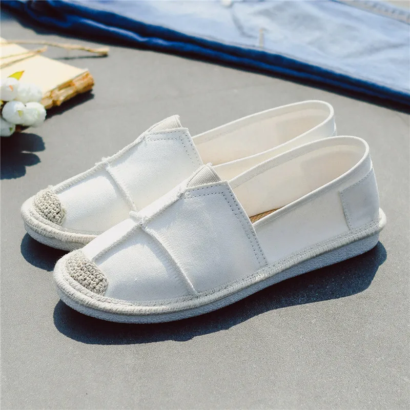 Cena Nowe damskie szycie lniane buty haftować wkładane mokasyny obuwie damskie espadryle konopne płótno płaskie buty retro Plus Size