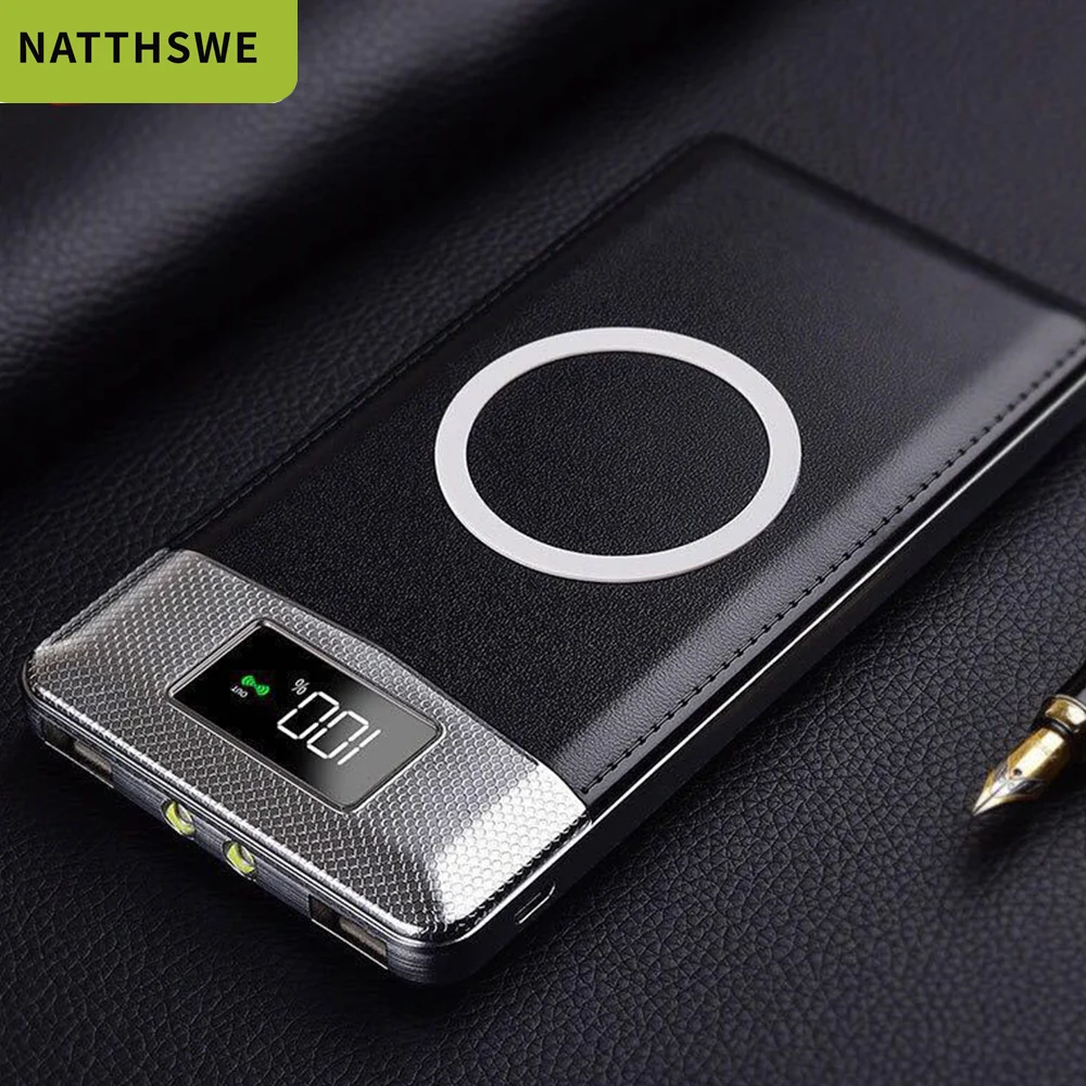 NATTHSWE Qi Беспроводная зарядка Utral-thin Mini 30000 емкость Быстрая зарядка Мобильный Внешний аккумулятор портативный внешний аккумулятор Двойной USB