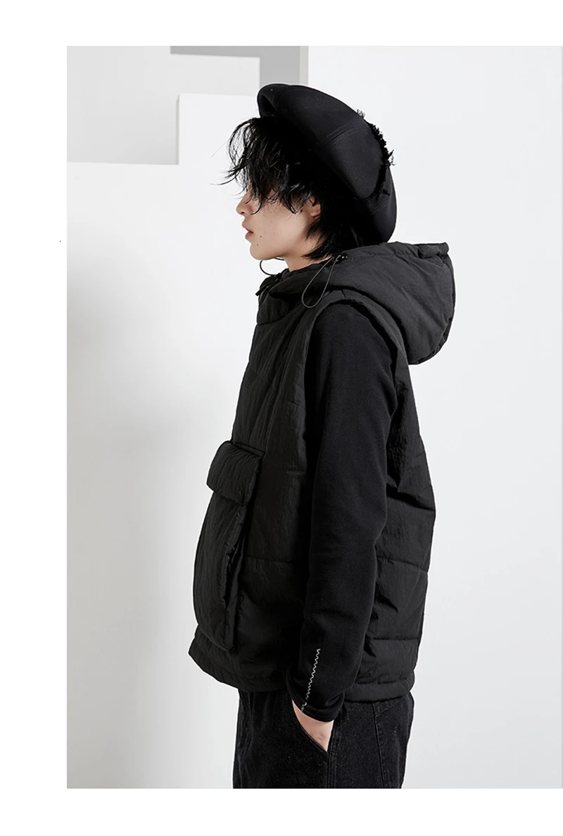 Женский Свободный жилет с большим карманом на молнии большого размера с хлопковой подкладкой, модный жилет без рукавов с капюшоном, весна-осень