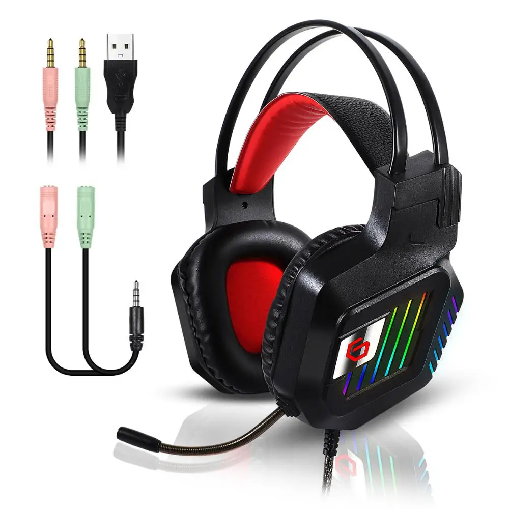 RGB Gaming Headset for PC Gamer PS4 XBOX ONE Professional Led Light Gaming Headphones Adjustable Bass Stereo Over Ear Wired