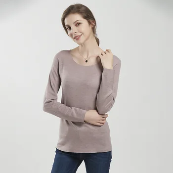 

2020 Autumn and Winter New Seaweed Antibacterial Silk Underwear Women's Round Neck Plus Cotton Warm Base Stretch Top Fashion