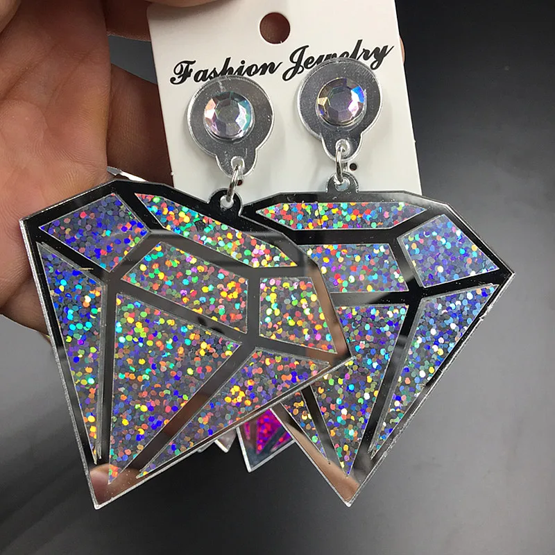 New Acrylic Big Glitter Dangle Earrings Punk Geometric Long Drop For Women Girls Night Club Party Jewelry Gifts | Украшения и