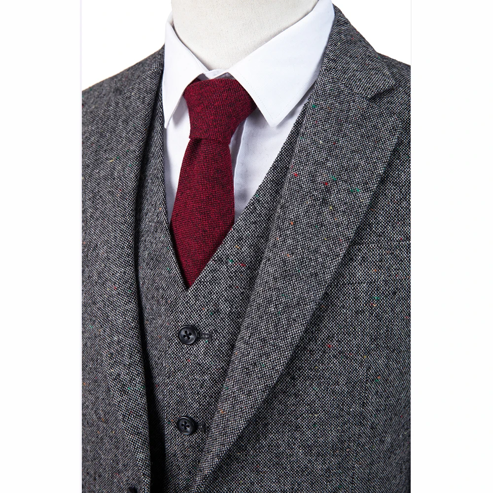 Men's Tailor dark gray overcheck Suit Sets Wedding Dress Suit Groom Wear Tuxedo Jacket With Pant(Jacket+bowtie+Pant