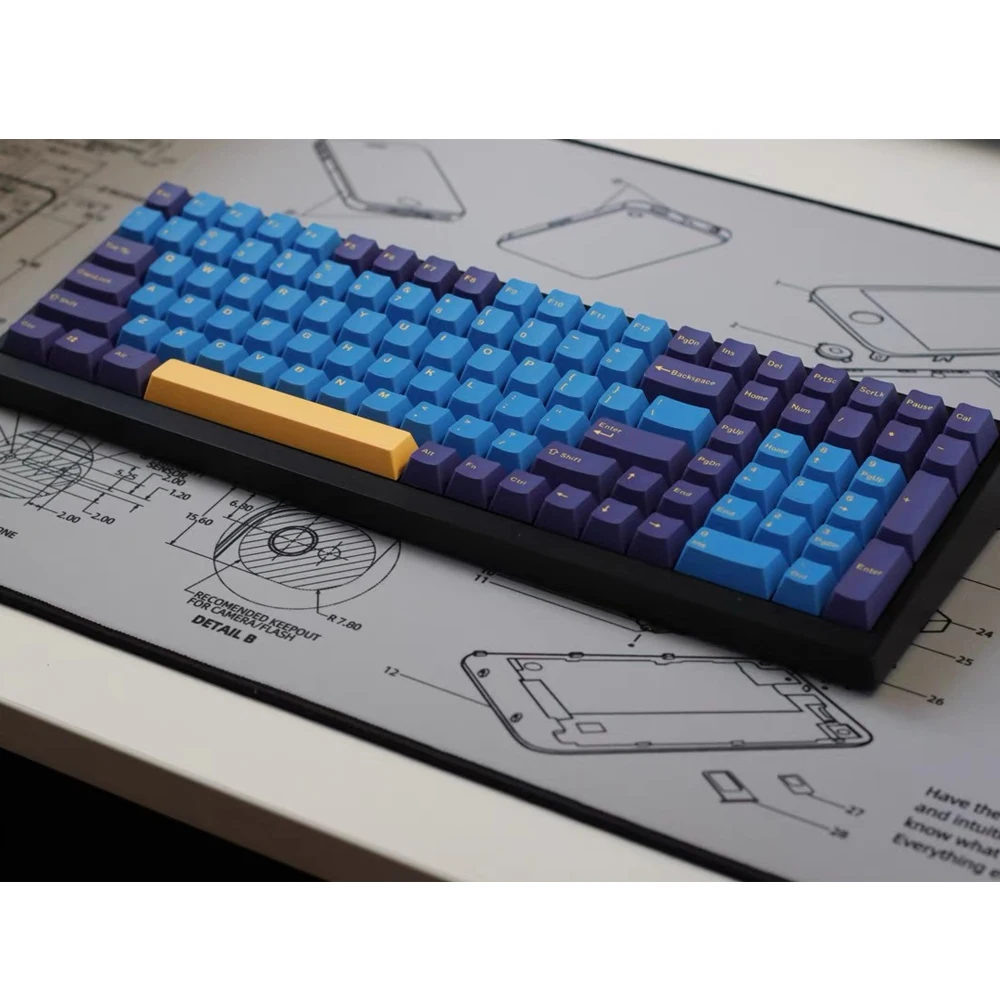 

1 Set/123 Key PBT Keycap Two-color process OEM height Personalized Blue with with purple Keycap For Mechanical Keyboard