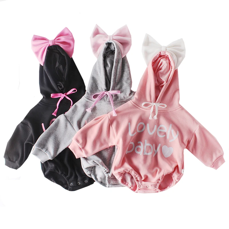 New Baby Clothing Winter Thickening Cute Baby Girls Boys Bodysuits Hood Infant Girls Bodysuit Big Bow Style Baby Bodysuit