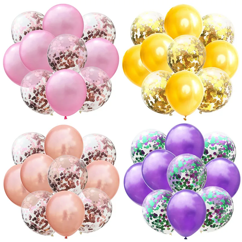 10Pcs Metal Latex Balloons Confetti Balloon Set For Wedding Birthday Party Balloon Decoration Baby Shower Helium Balloons