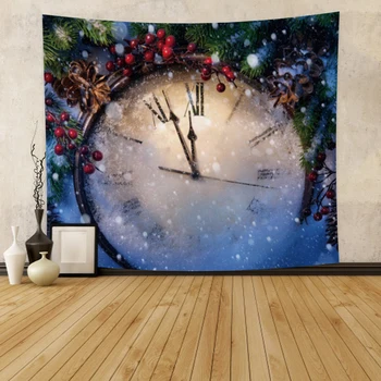 

Laeacco Fashion Tapestry Christmas Large Clock Garland Falling Snow Snowfield Wall Hangings Home Living Room Bedroom Decoration