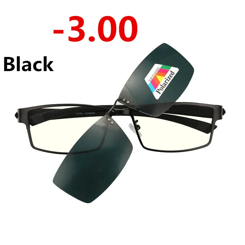 Клипса солнцезащитные очки из нержавеющей близорукости очки для компьютера мужские очки с прозрачными защитными стеклами очки анти синий луч Оправа очков-1,0 очки-1-2-3 - Цвет оправы: black-3.00