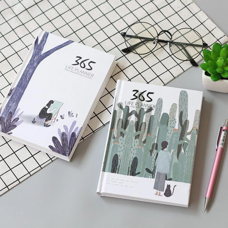 

A6 Simple and Fresh 365 Day Portable Account Book Diary Hardcover Thi Agenda 2019 2020 Week Plan Traveler Notebook School Supply