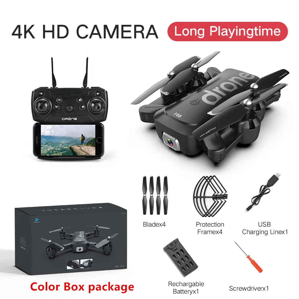 Дрона с дистанционным управлением 4k& f светильник 18 минут светильник потока Двойной игрушка с дистанционным управлением Дрон с камерой 3D сальто quadcopter RC вертолет Дрон одним нажатием кнопки возврата игрушечные дроны - Цвет: 4K Color box 1B