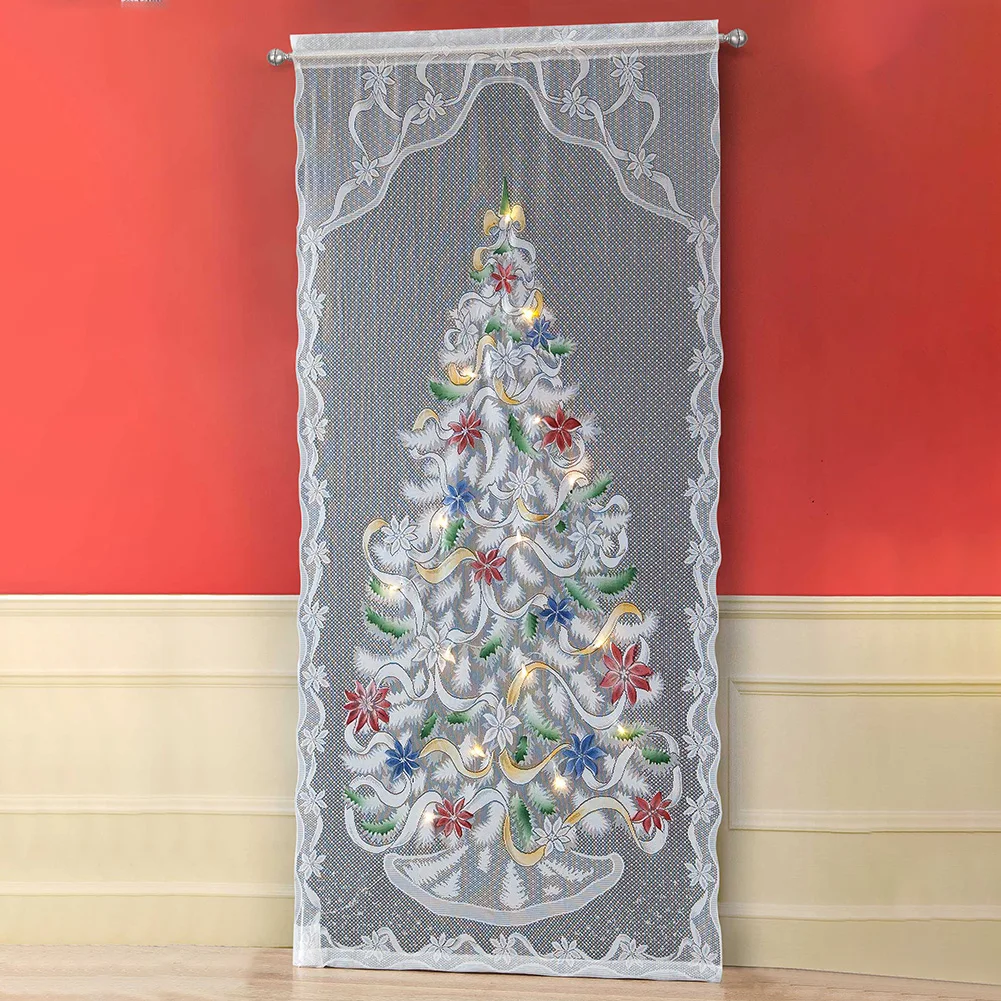 

Rectangle Home Hanging Illuminate Bedroom Decoration Christmas Printing Lace With LED String Party Holiday Curtain Gift