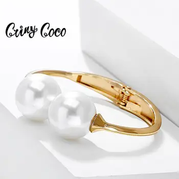 

Cring Coco White Pearl Bracelets for Women Fashion Golo Color Cuff Bangles Female Party Wedding Jewelry Bracelet Lovers Birthday