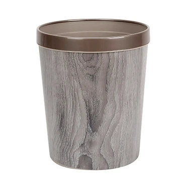 

European Trash Can Durable Garbage with Wood-Grain Without Cover with Pressure Ring Retro Trash Can(Gray)
