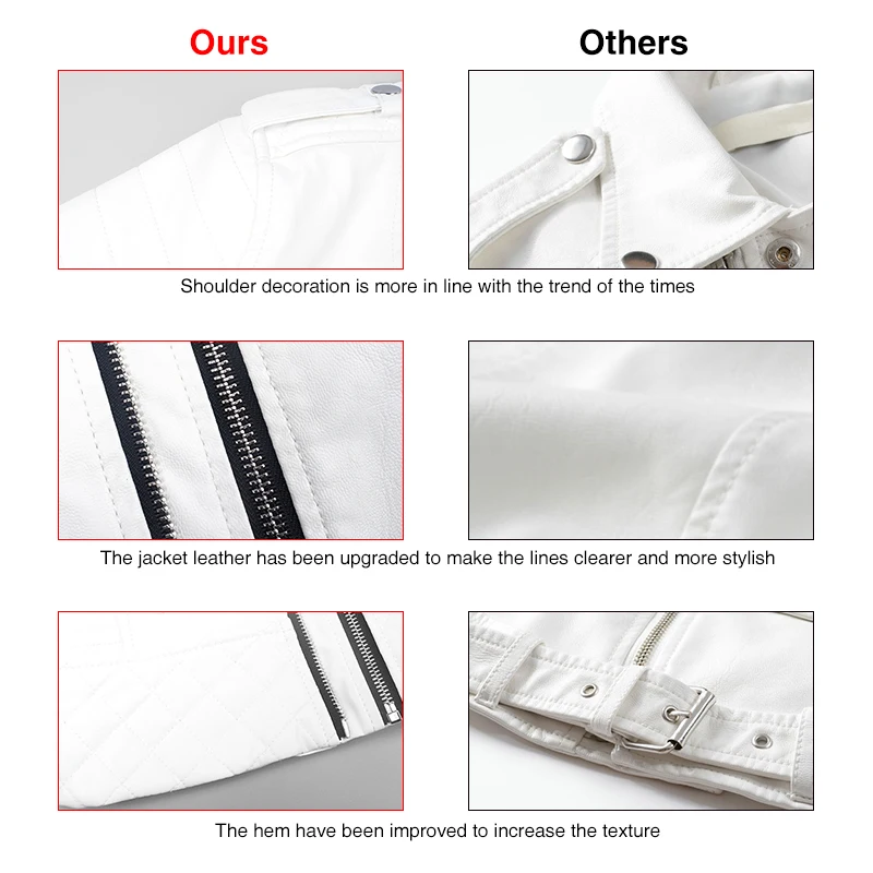 Beste Vrouwen Leren Jas Motorfiets Herfst Lange Mouw Rits Zachte Faux Lederen Jassen Wit Dames Vrouwelijke Jassen Bovenkleding