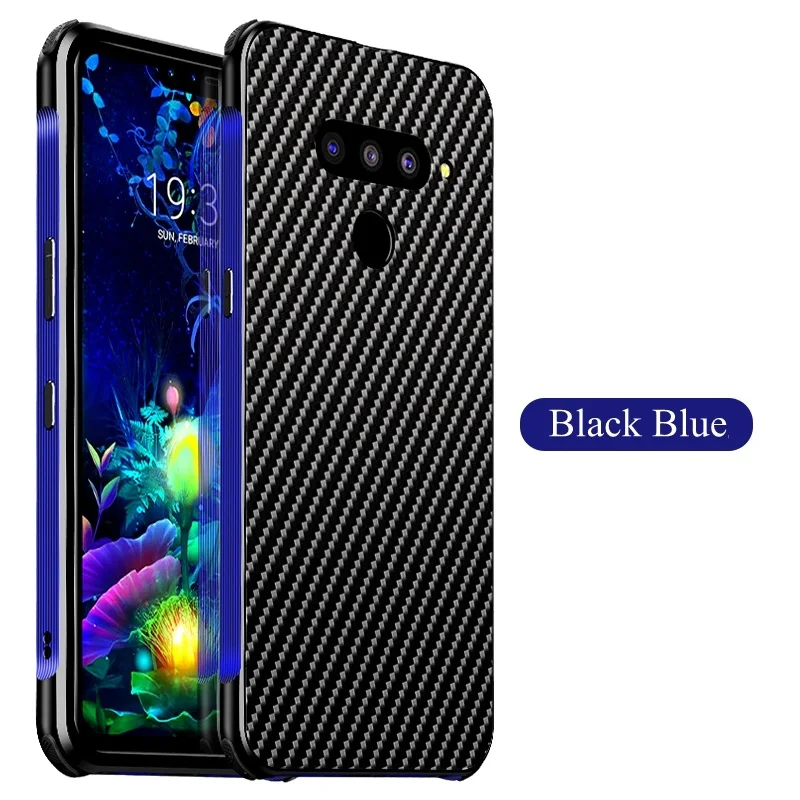 Black Blue Чехол для LG V50 V40 чехол thinq металлический алюминиевый бампер рамка углеродное волокно текстура PC задний Чехол для LG G8 G7 чехол thinq - Цвет: Black Blue