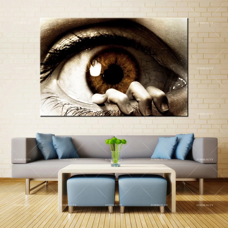 Forbeauty Canvas Oil Painting Wall Art the_eye_fear_hand_fingers_eye_eyelashes_pupil Spray Printing Waterproof Ink Home Decor | Дом и сад