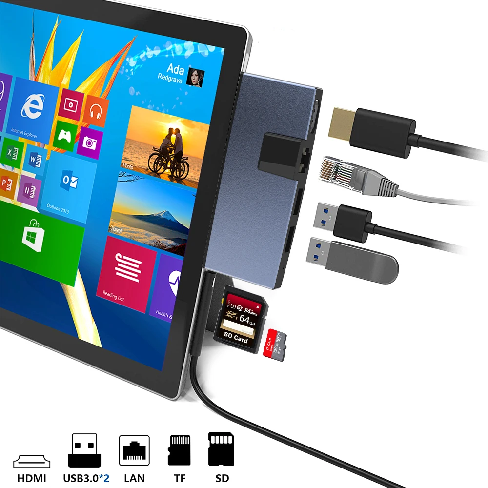 Для microsoft Surface Pro 6/Pro 5/Pro 4 USB 3 0 hub 4K HDMI RJ45 100Mb Ethernet адаптер для SD/TF micro SD кардридер usb