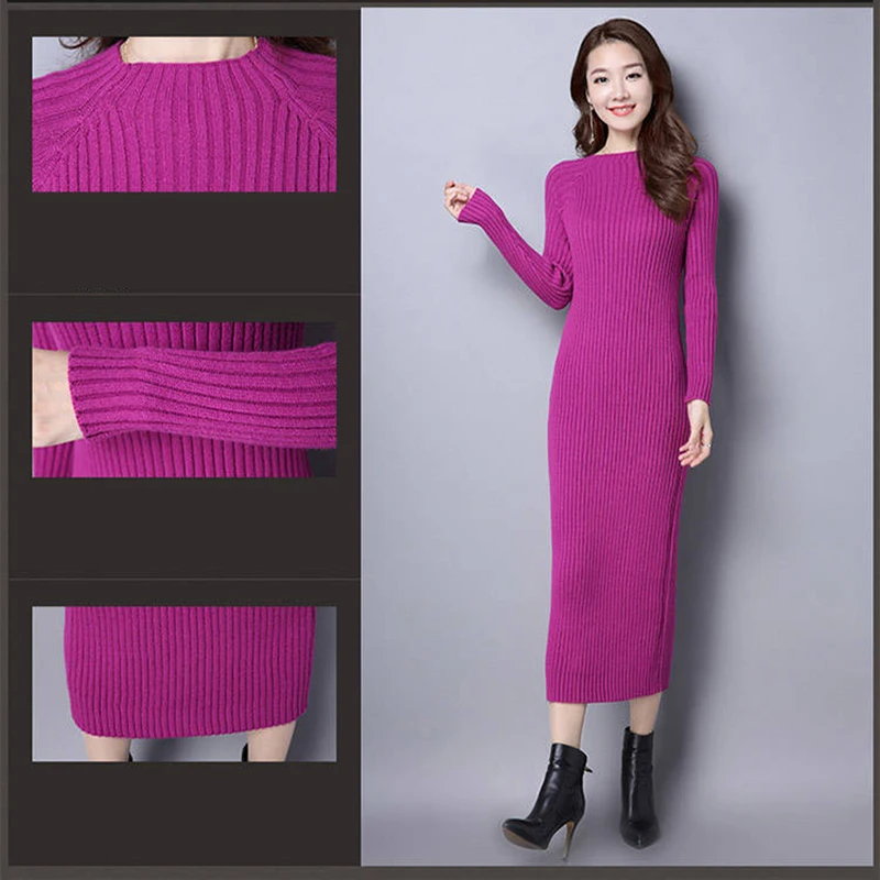 Extra Long Slim Pencil Knitted Dress Women Casual Plus Size Winter Warm Elasticity Sweater Basic Dress Elegant party vestito Extra Long Slim Pencil Knitted Dress Women Casual Plus Size Winter Warm Elasticity Sweater Basic Dress Elegant party vestito