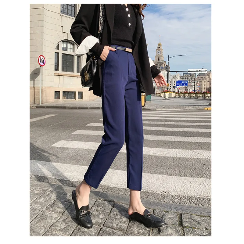 JUJULAND New Plus Size Casual Harem Pencil Pants Women Spring Big Size Solid High waist Ankle Length Pants 5445 - Цвет: Синий