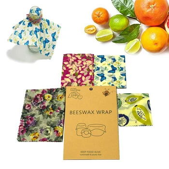 

4PCS Retro Print Reusable Eco Beeswax Wrap Fruit Vegetable Fresh Keep No-Waste Wraps Kitchen Food Storage Beeswax Wraps Set